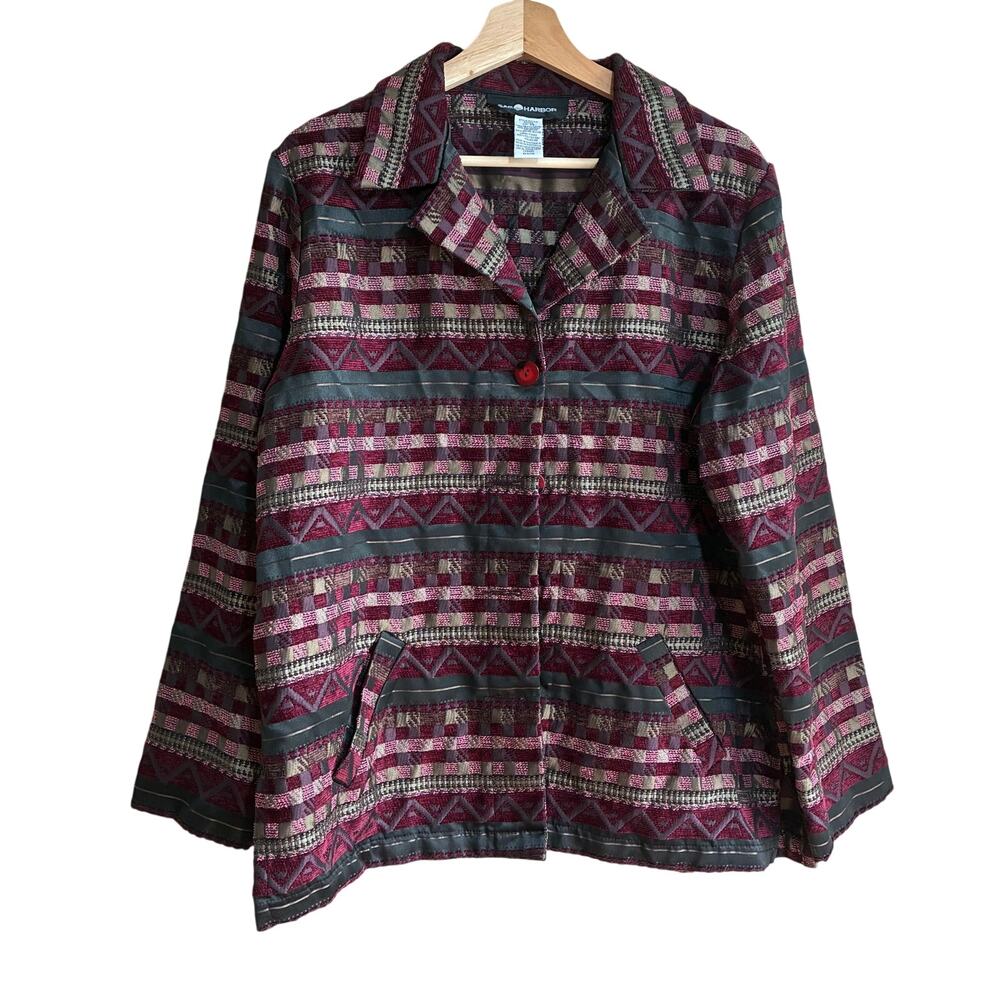 Sag Harbor vintage embroidered textured blazer button front women's 14 carpet